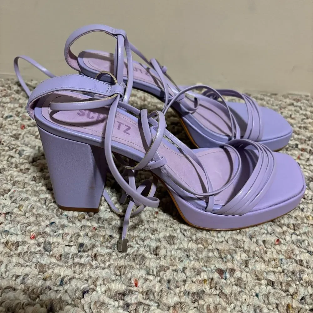 SCHUTZ Glenna Platform Leather Sandal Smokey Grape Purple 3.5” Heel- Size 8